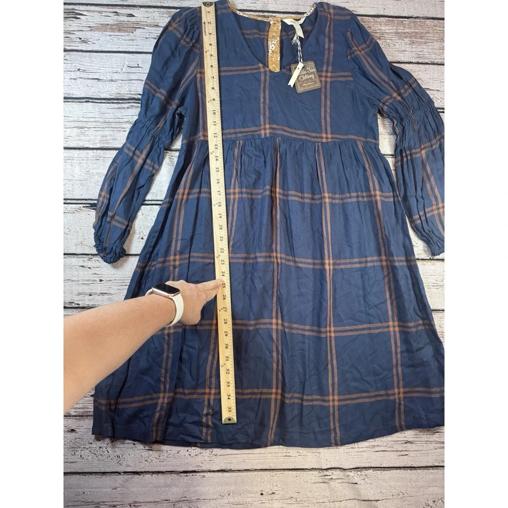Matilda Jane‎ Womens Blue Brown Just Imagine Silvi Windowpane Fall Dress Sm NWT